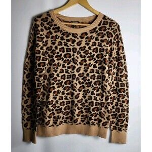 EXPRESS Sweater Womens M Leopard Print 100% Cotton Crewneck Long Sleeve Pullover
